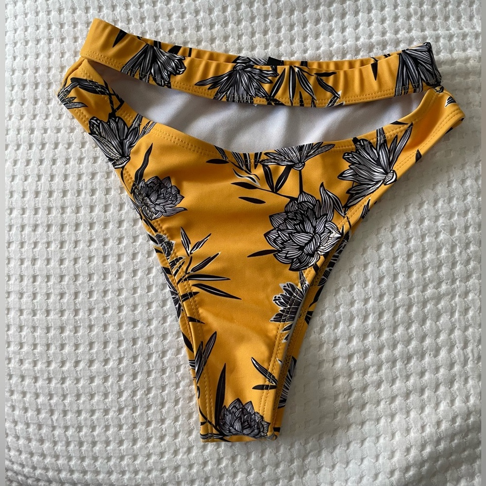 PLT Floral Cutout High-Waisted Bikini Bottom